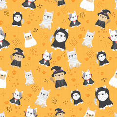 cute french bulldog puppy in halloween costume seamless pattern eps10 vectors illustration