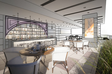 Fototapeta na wymiar Terrace Bar & Restaurant (project) - 3d visualization