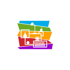 Colorful Furniture Logo Design Vector Template. Symbol and icon of home furnishings.