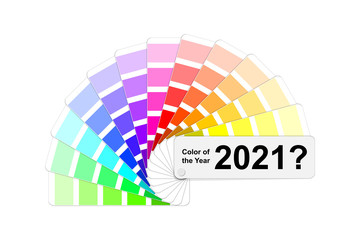 choice trend color of the year 2021 concept, fanned colour palette sample swatch book guide, light and shades tint colored fan, stock vector illustration clip art template isolated on white background