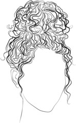 Curly top bun,  vector female hairstyle illustration