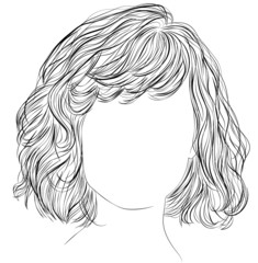 Messy bob short hairstyle, front view, vector illustration