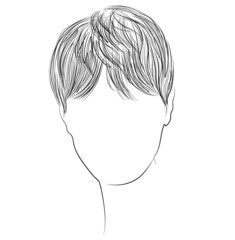 Messy short hairstyle, outline vector illustration, woman head front