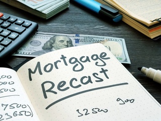 Mortgage recast reminder on the notepad page.
