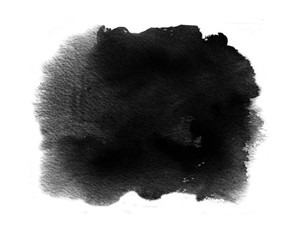 Black watercolor swatch of black water color paint with washes and brush stroke - 373632087
