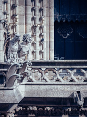 Closeup of famous Cathedrale Notre-Dame de Paris,  Paris France