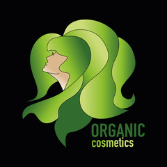 Chic logo  female beauty. Profile portrait of a girl with thick hair, luxury logo. Natural organic cosmetics and woman care concept. Beauty Salon,  Spa Logo