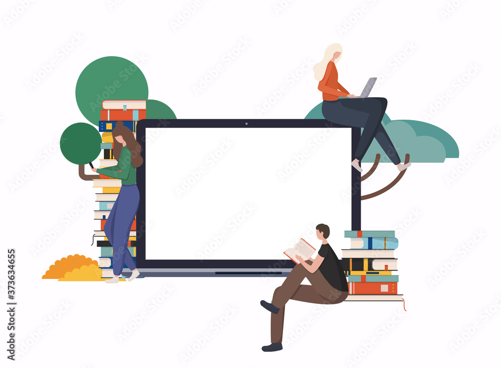 Poster online education at home concept. e-learning. modern vector illustration concepts for website and mo