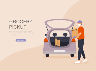Order groceries online. Pick up point in food supermarket. Safe shopping.