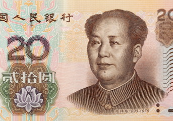 Chinese twenty yuan bill, banknote, money background and texture