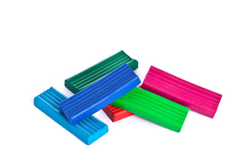 Children colored plasticine for sculpting isolated on white background