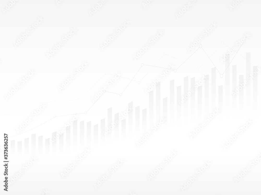 Poster abstract financial chart with uptrend line graph with gradient grey background.