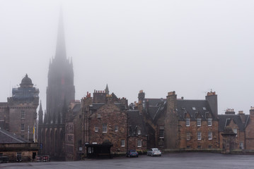 edinburgh old town on foggy morning