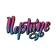 Neptune. Handwritten lettering name of the planet isolated on white.