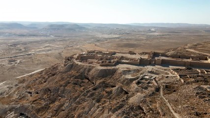 Scenic view of Masada mount in Judea desert near Dead Sea, Israel