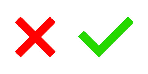 colourful set of yes and no or right and wrong icon with check and cross mark.