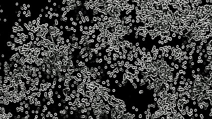 Germs microbe swarm on a black background. Microorganisms that live everywhere.