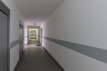 Russia, Moscow- February 15, 2020: interior room apartment modern bright cozy atmosphere. public place, house entrance. doors, walls, staircase corridors
