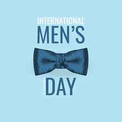 International Men's day poster, banner, greeting card, flyer design. Realistic 3d bowtie on blue background. Vector illustration