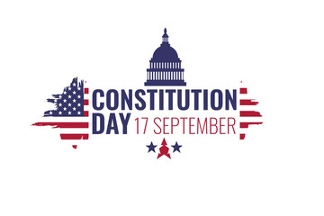 17 september - United States Constitution day. Typography concept  design for greeting card, poster, banner, flyer. USA flag and building on white background. Vector illustration