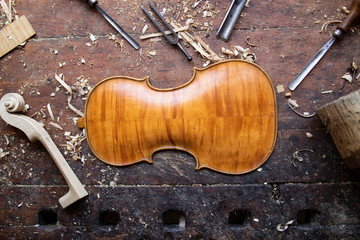 Arts and crafts. Collection of vintage woodworking tools on a rough workbench. Carpentry,...