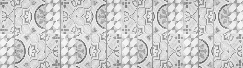 White gray grey vintage retro geometric square mosaic motif cement tiles texture background banner...