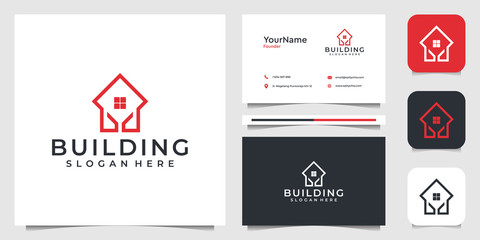 Naklejka na ściany i meble Building logo vector graphic design in line art style. Good for brand, icon, real estate, construction, home, house, and business card