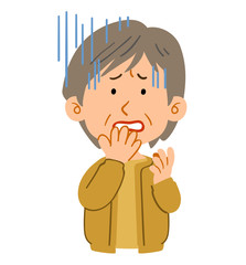 青ざめる中年の女性の上半身
