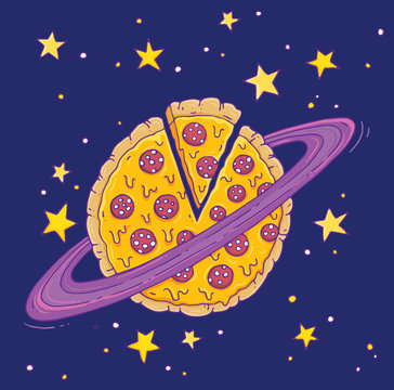 A Cartoon Pizza Planet! Vector Illustration.