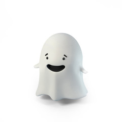 3D render illustration of cute friendly Ghost on isolated white background. Happy Halloween banner or party invitation