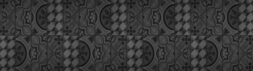 Black anthracite gray grey vintage retro geometric rectangle mosaic motif cement tiles texture wide...