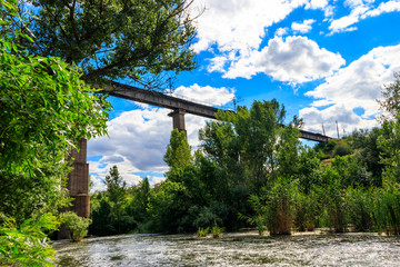 Railway Bridge viaduct across the Inhulets river in Kryvyi Rih, Ukraine