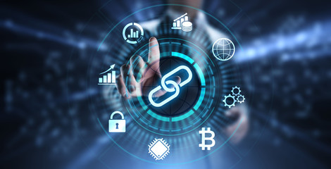 Blockchain Cryptocurrency FInancial technology concept on screen.