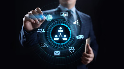 CRM - Customer Relationship Management. Enterprise Communication and planning software concept.