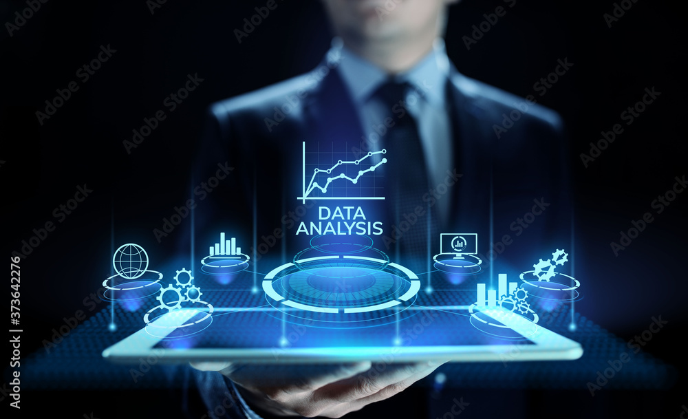 Poster data analysis business intelligence analytics internet technology concept.