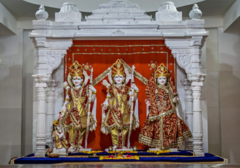 Decorated idols of Hindu Gods Ram, Lakshman & Godless Sita together.