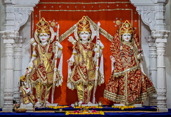 Decorated idols of Hindu Gods Ram, Lakshman & Godless Sita together.