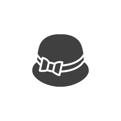 Elegant woman's hat vector icon. filled flat sign for mobile concept and web design. Lady hat with bow glyph icon. Symbol, logo illustration. Vector graphics