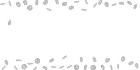 American dollar coins falling. Scattered black and