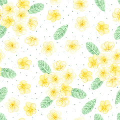 Obraz premium watercolor hand draw yellow plumeria or frangipani flower bouquet seamless pattern for fabric or paper