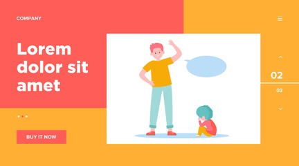 Angry father scolding his little son. Dad, kid, crying flat vector illustration. Annoyance and parental abuse concept for banner, website design or landing web page
