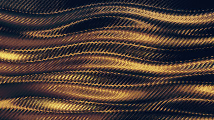 Fototapeta na wymiar Carbon gold wave texture pattern background. 3D rendering