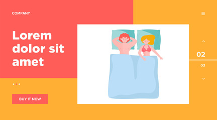 Happy couple sleeping together. Bed, comfort, love flat vector illustration. Family and relationship concept for banner, website design or landing web page
