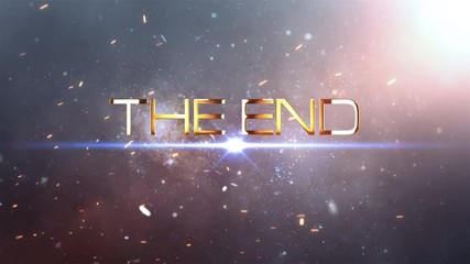 The End futuristic cinematic sci-fi stock video footage. 4K 3D rendering Title showing The End golden text message with futuristic technology motion background with flash light and lens flare burst. - Powered by Adobe