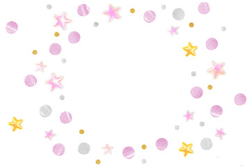 Pink gold glitter star paper cut on white background - isolated