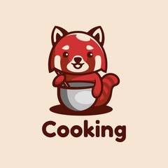 Vector Logo Illustration Cooking Simple Mascot Style.