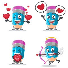 vector illustration of mascot or pencil character collection set with love or valentine theme