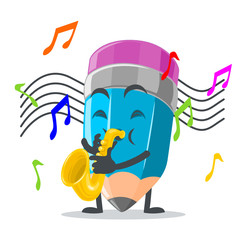 vector illustration of mascot or pencil character playing saxophone