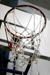 Details of a basketball rim and net as a sport background