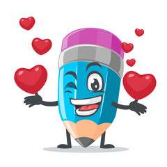 vector illustration of mascot or pencil character bring love symbols